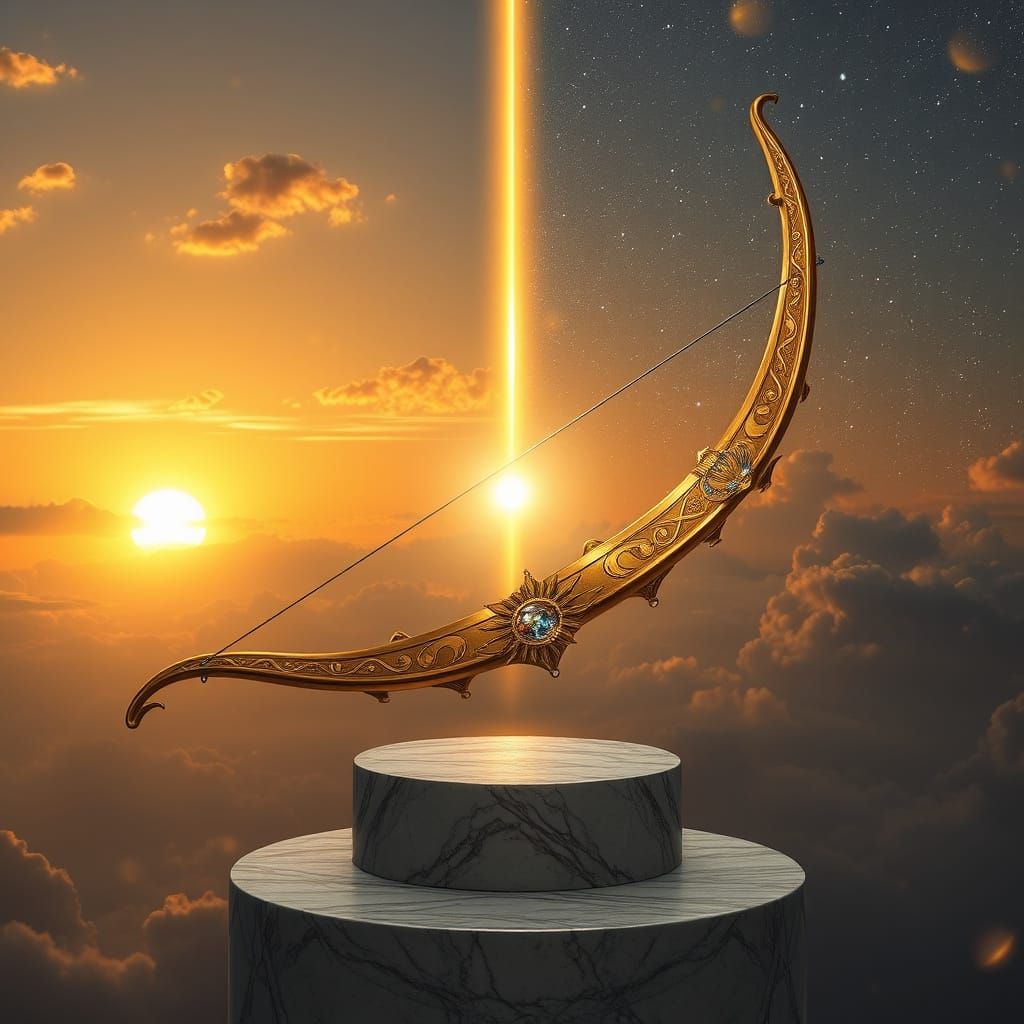 Celestial Bow on Pedestal, Dark Fantasy Style