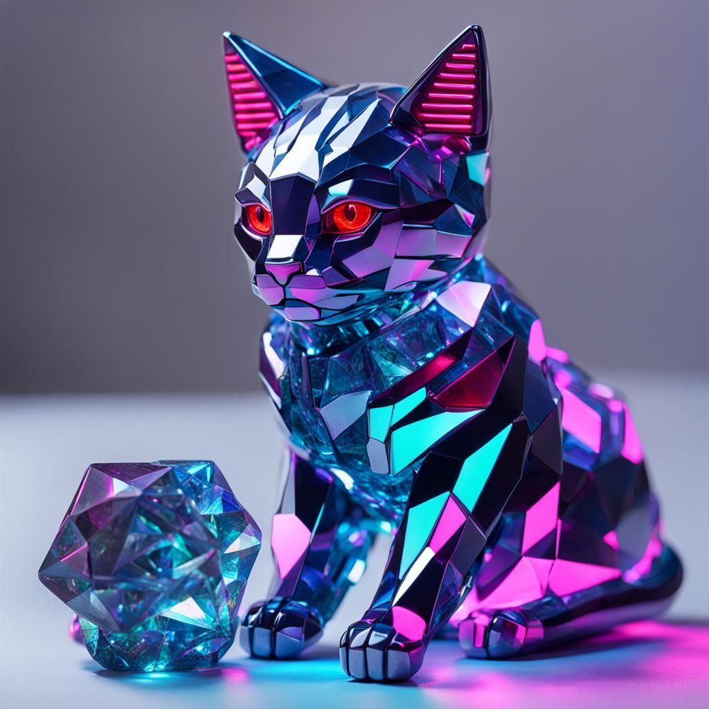 Crystalline Cat Goddess in Cyberpunk Neon