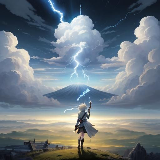 Anime God of Sky and Lightning with Cloud Sheep