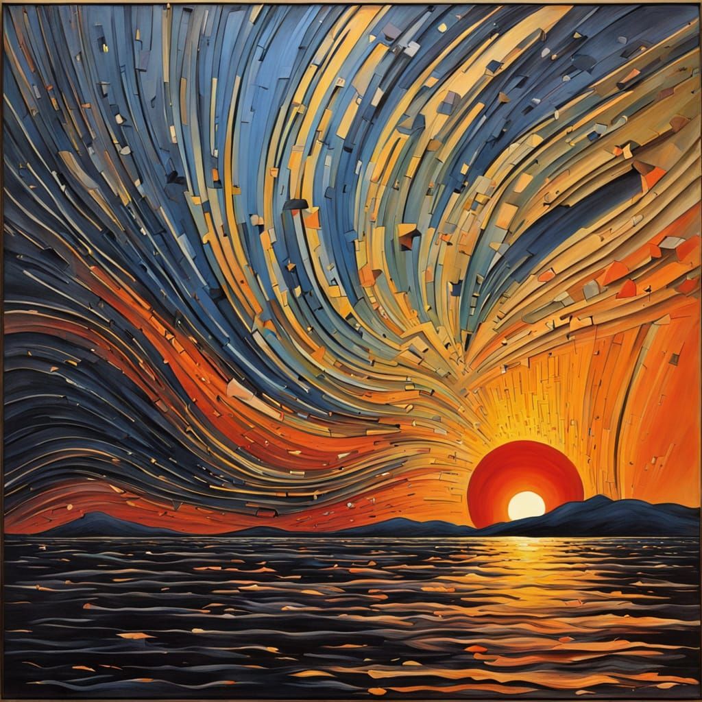 Elegant Sunset in Lucio Fontana Style