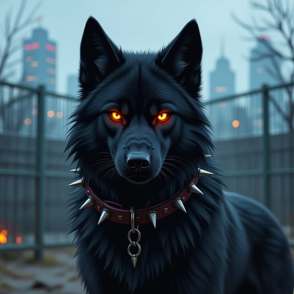 Mythical Hellhound in Urban Zoo Enclosure