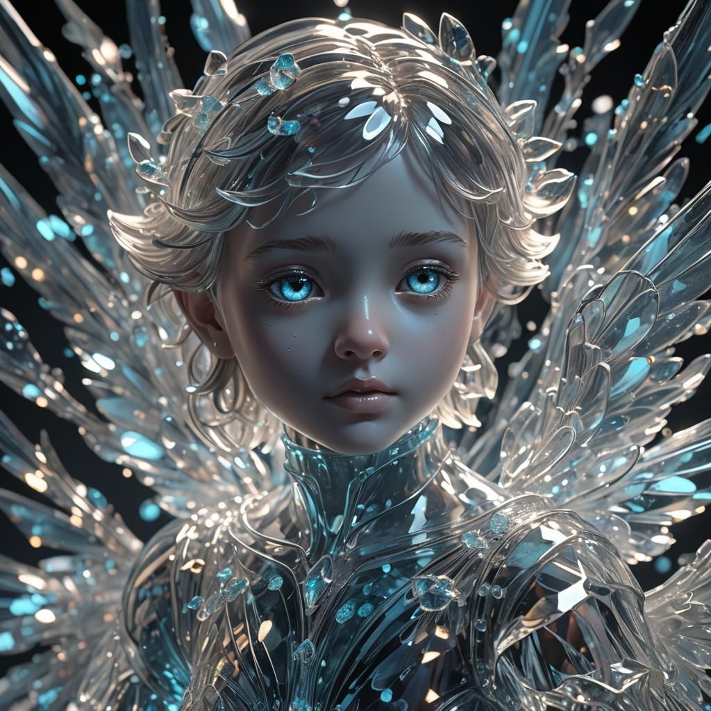 Bioluminescent Crystal Angel: Hyperrealistic Digital Art