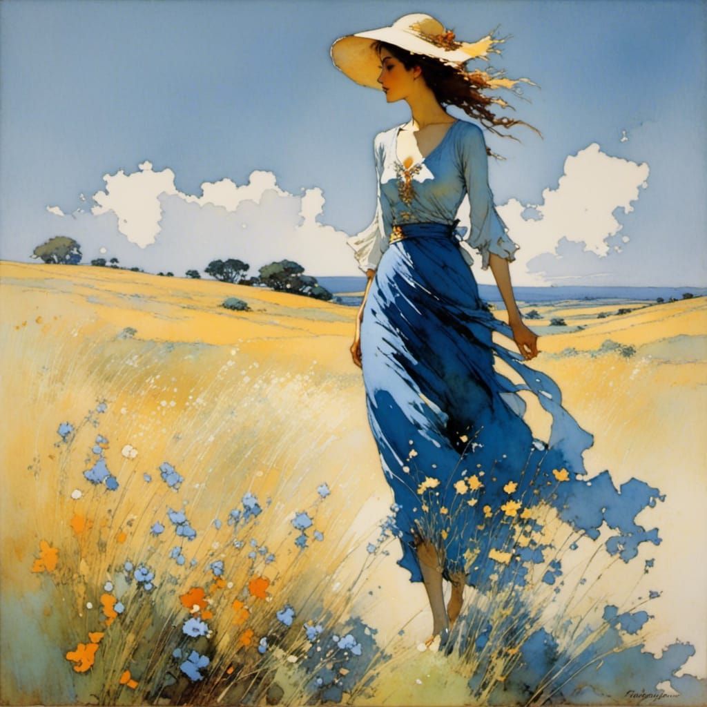 Abstract Elven Ink Design in Blue