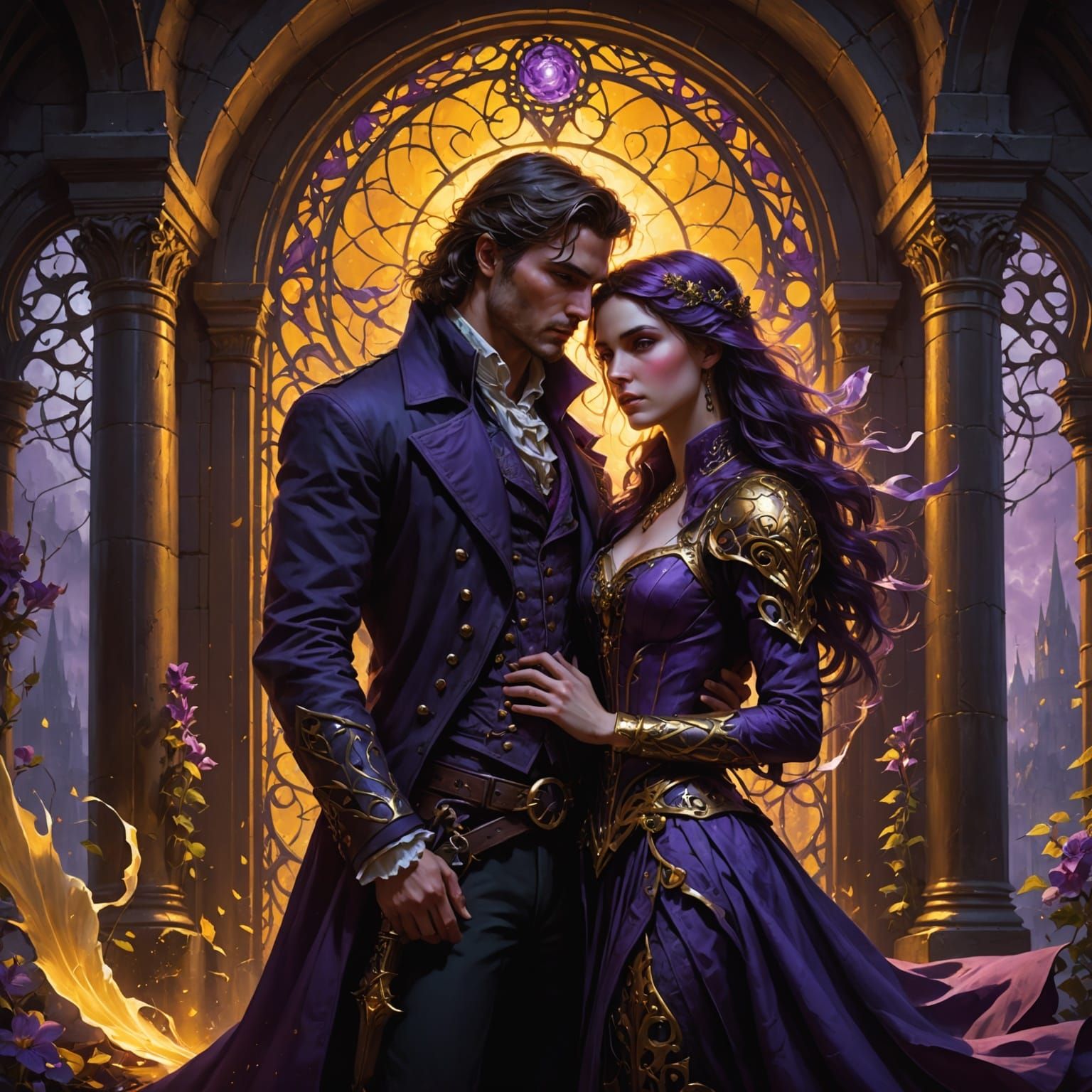 Dark Fantasy Romance Novel Cover in Intricately Detailed Sty...