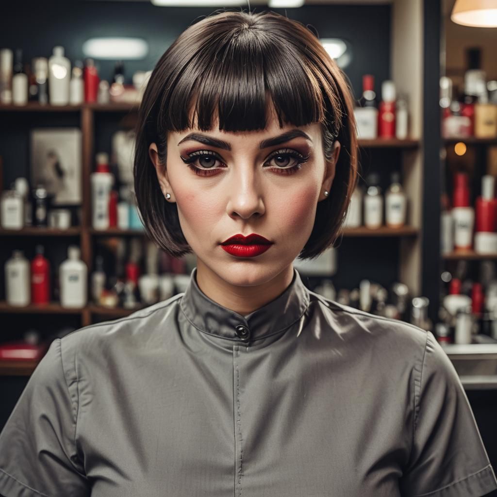 Intimidating Barber with Undercut Bob in Studio Portrait