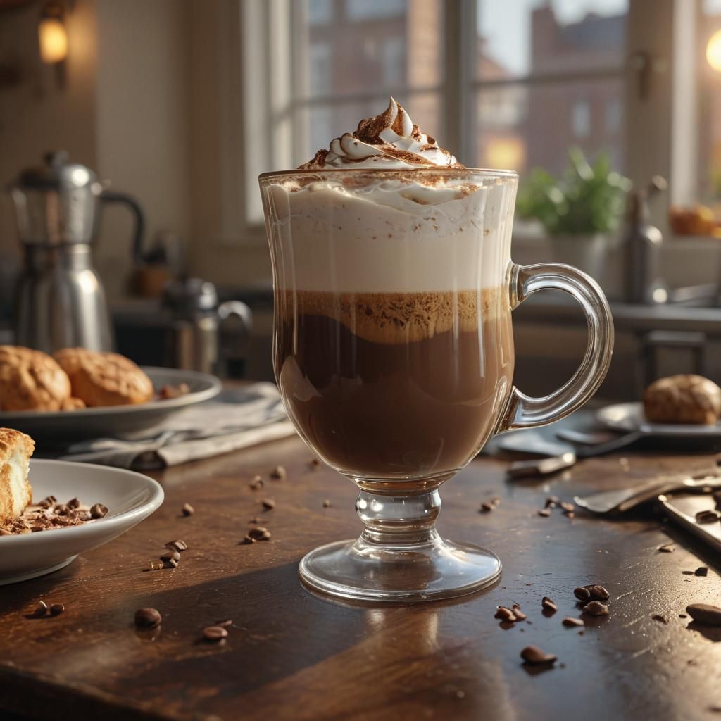 Chocolate Mocha Cappuccino Still Life in Oil Painting Style