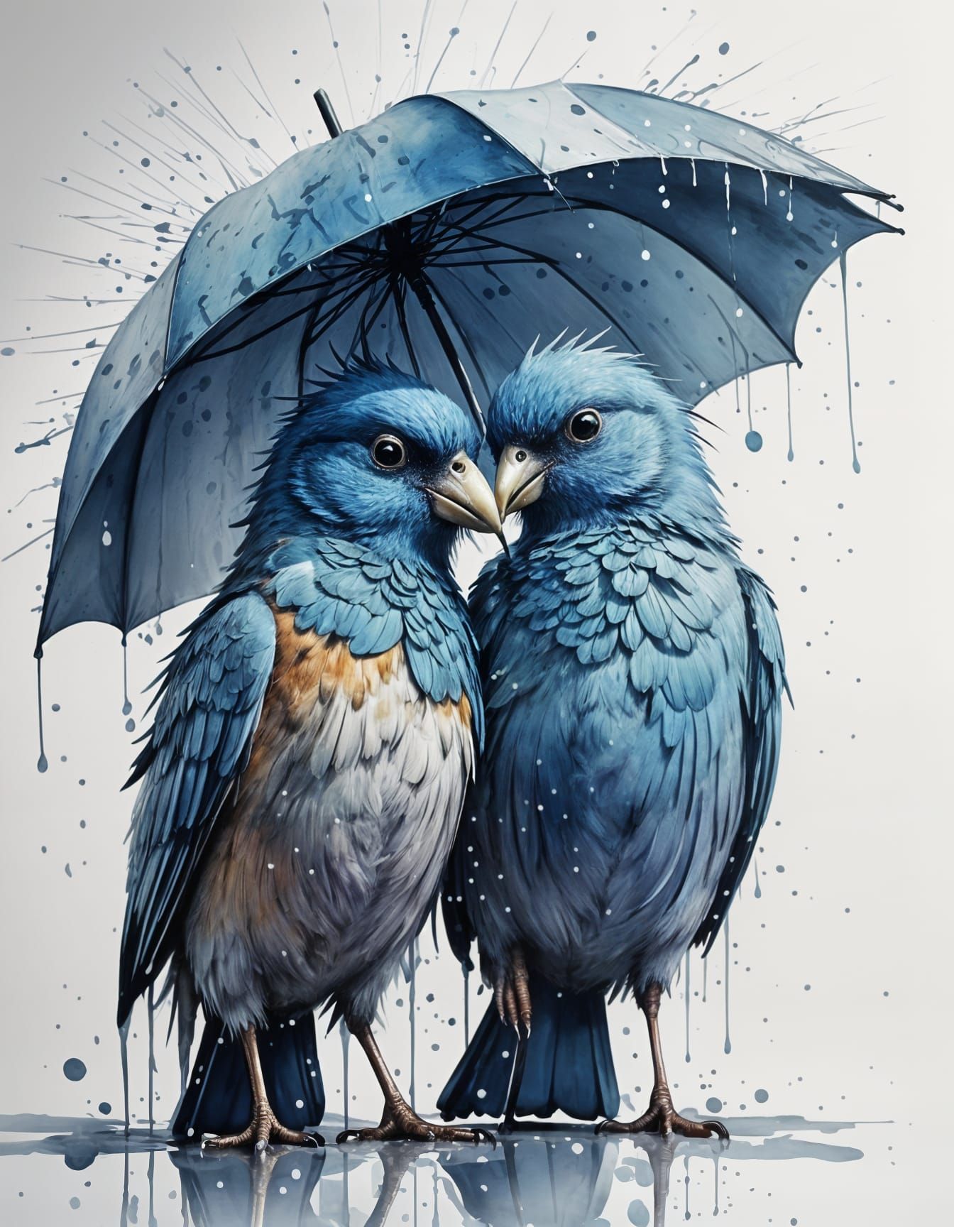 Blue birds with umbrella