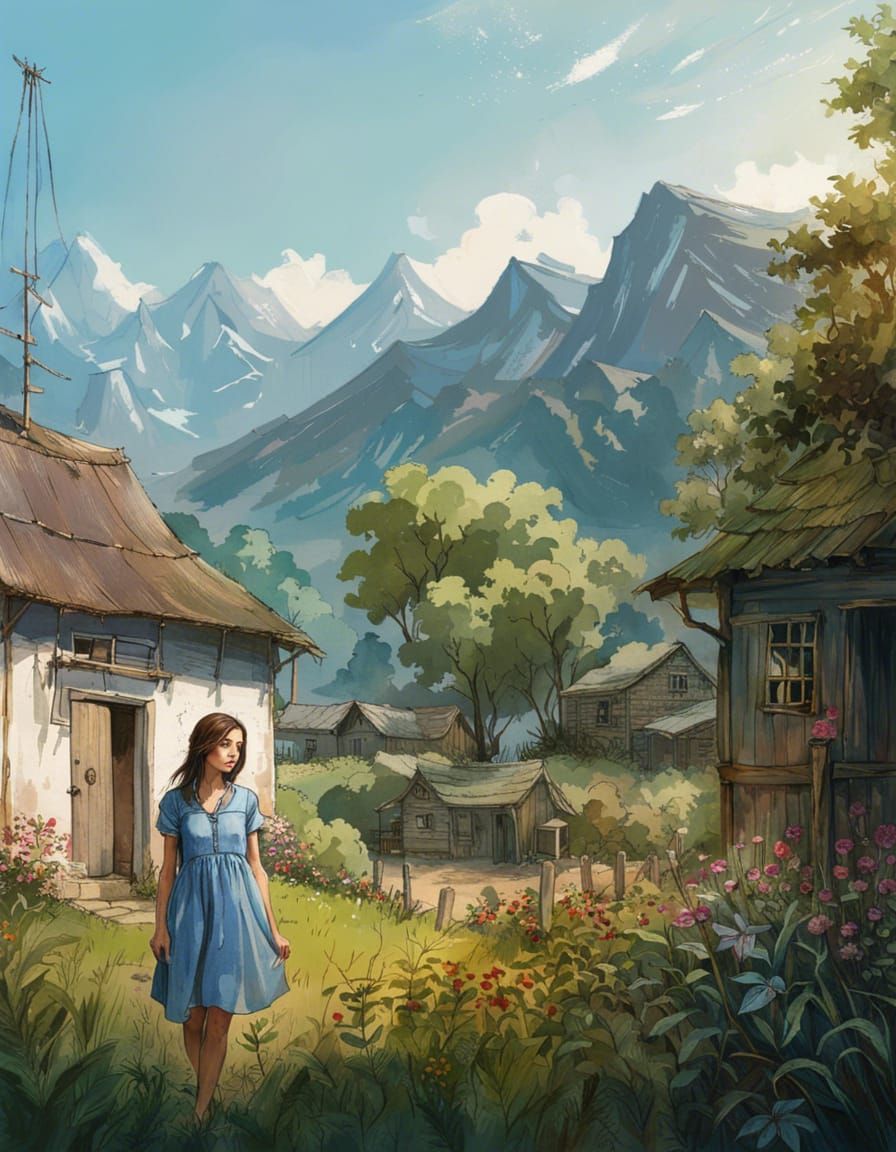 Charming Woman in Chambray Dress by Rustic Cottage