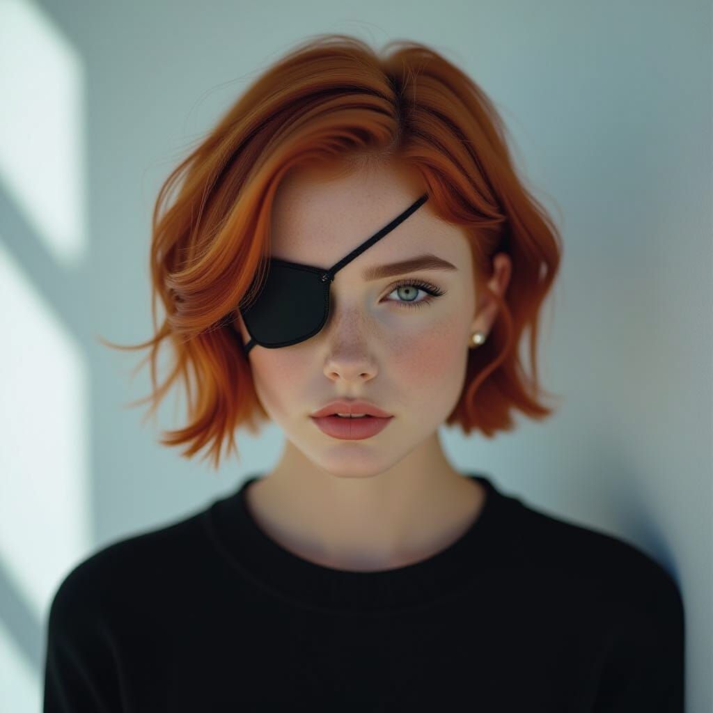 Redhead Teenager with Eye Patch in Cinematic Style