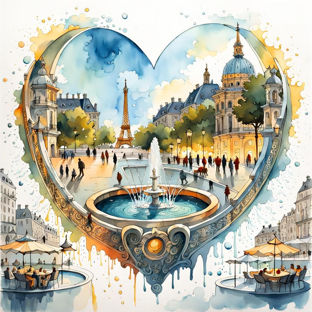 Fontaine des Mers Illustration in Ornate Heart