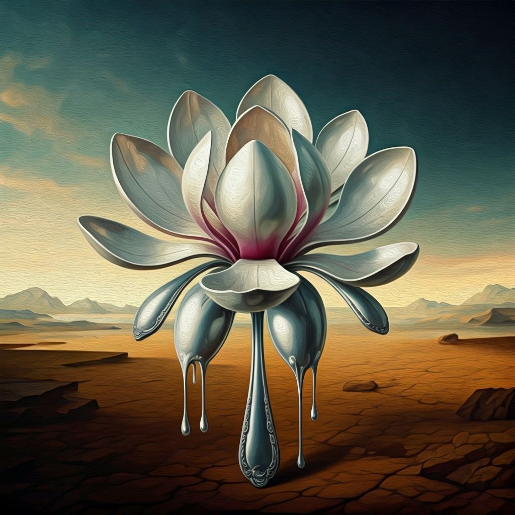 A magnolia flower made up of silver spoons
