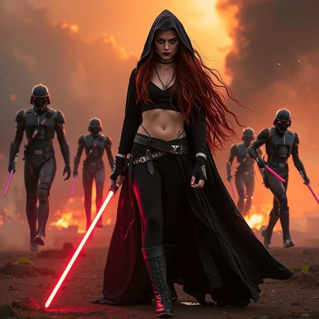 Dark Sith Goddess with Red Lightsaber