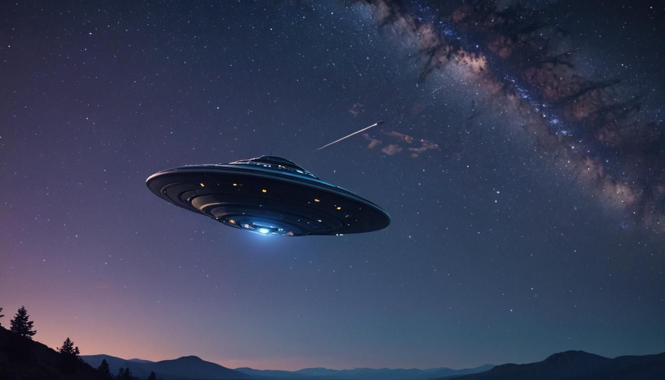 UFO Flying Saucer in Starry Night Sky