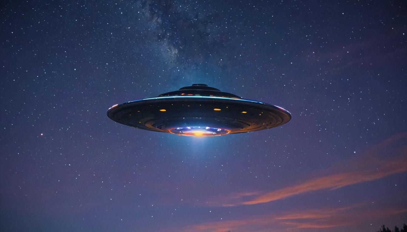 UFO Flying Saucer Soaring Through Night Sky