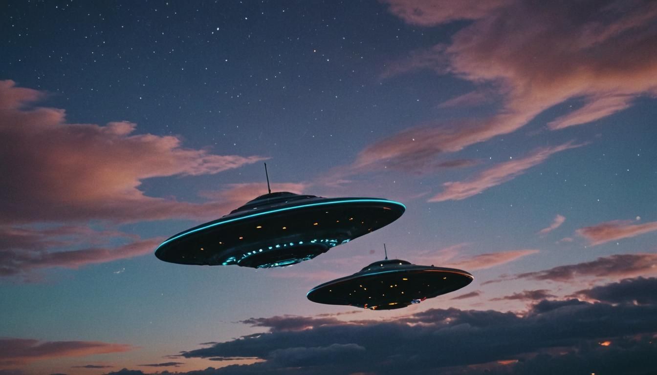 UFO Soaring in Starry Night Sky