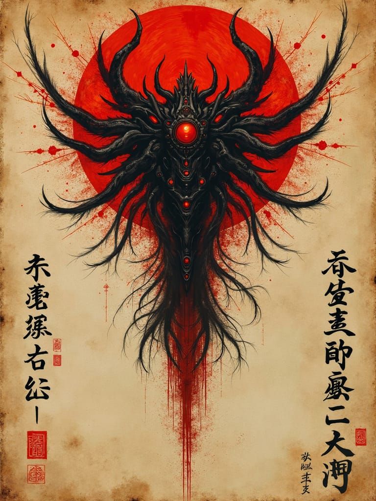 Mystical Occult Grimoire Concept Art in Feudal Japan