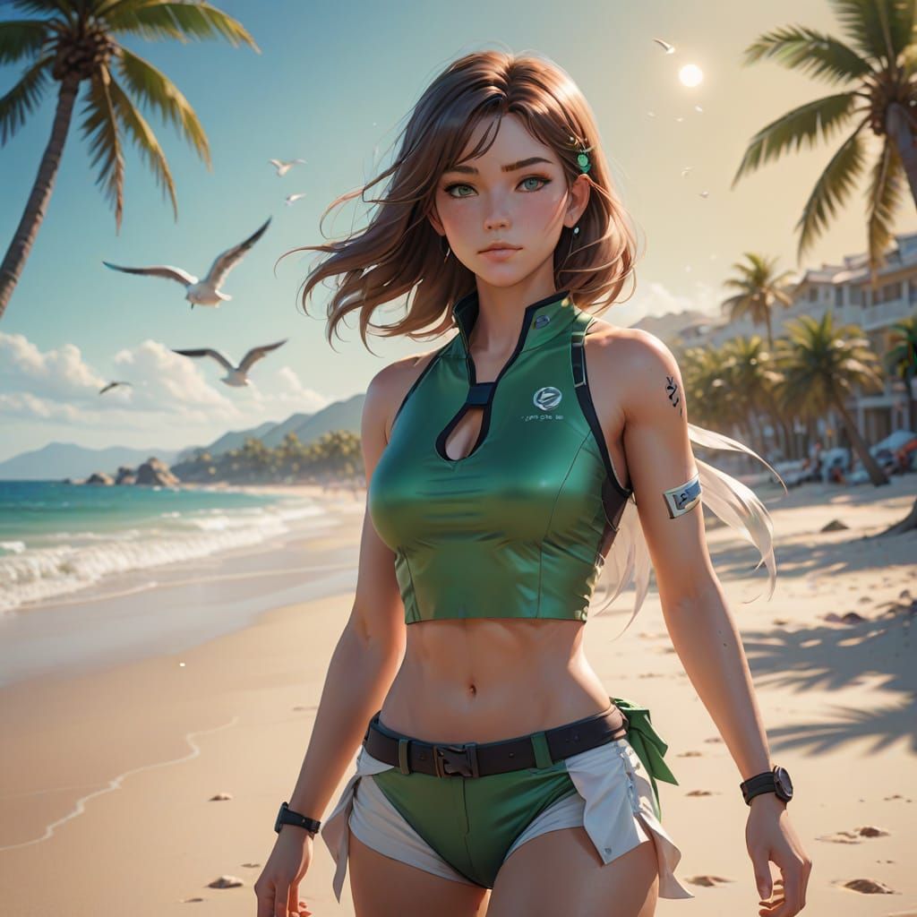 Sensual Beach Goddess in 3D Anime Style