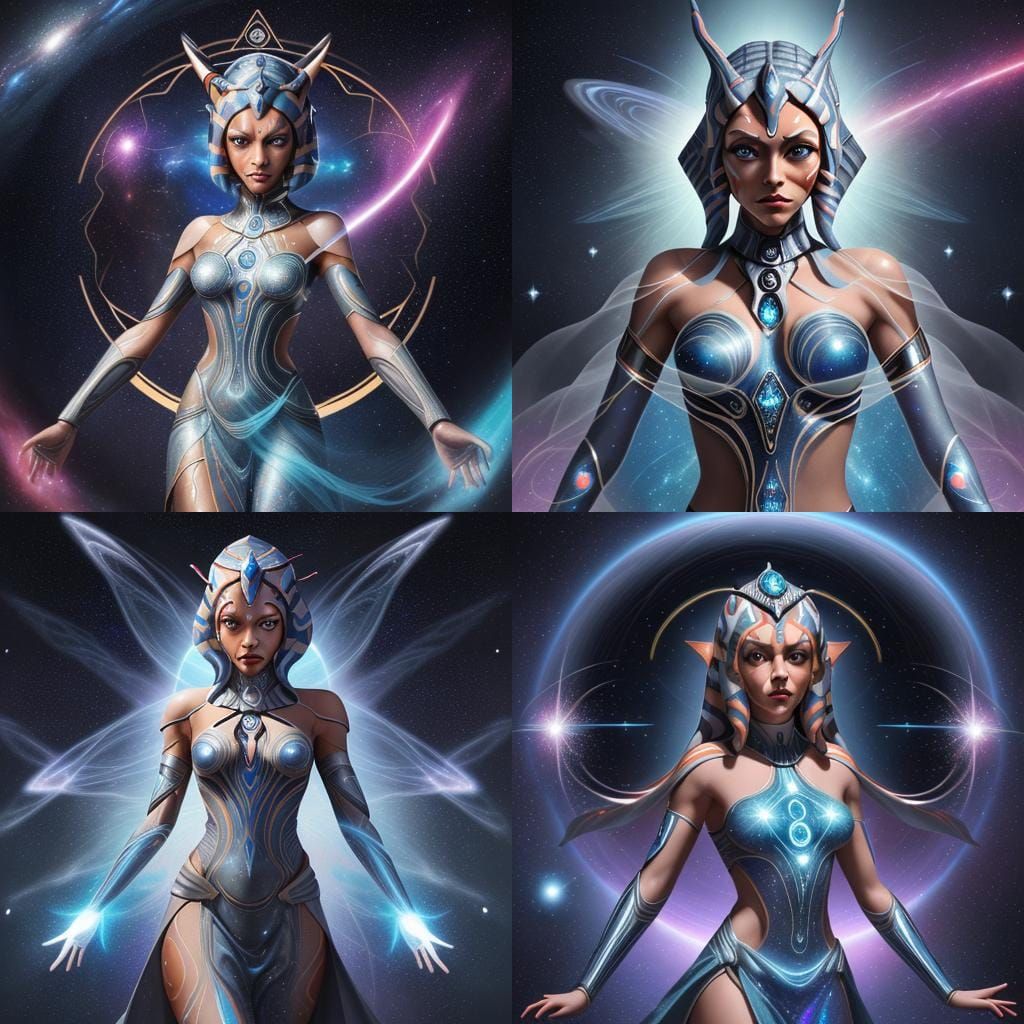 Ahsoka as Goddess with Astral Dress, Holographic Illustratio...