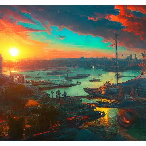 Synthwave Sunset Over Bay in 2099, Digital Art