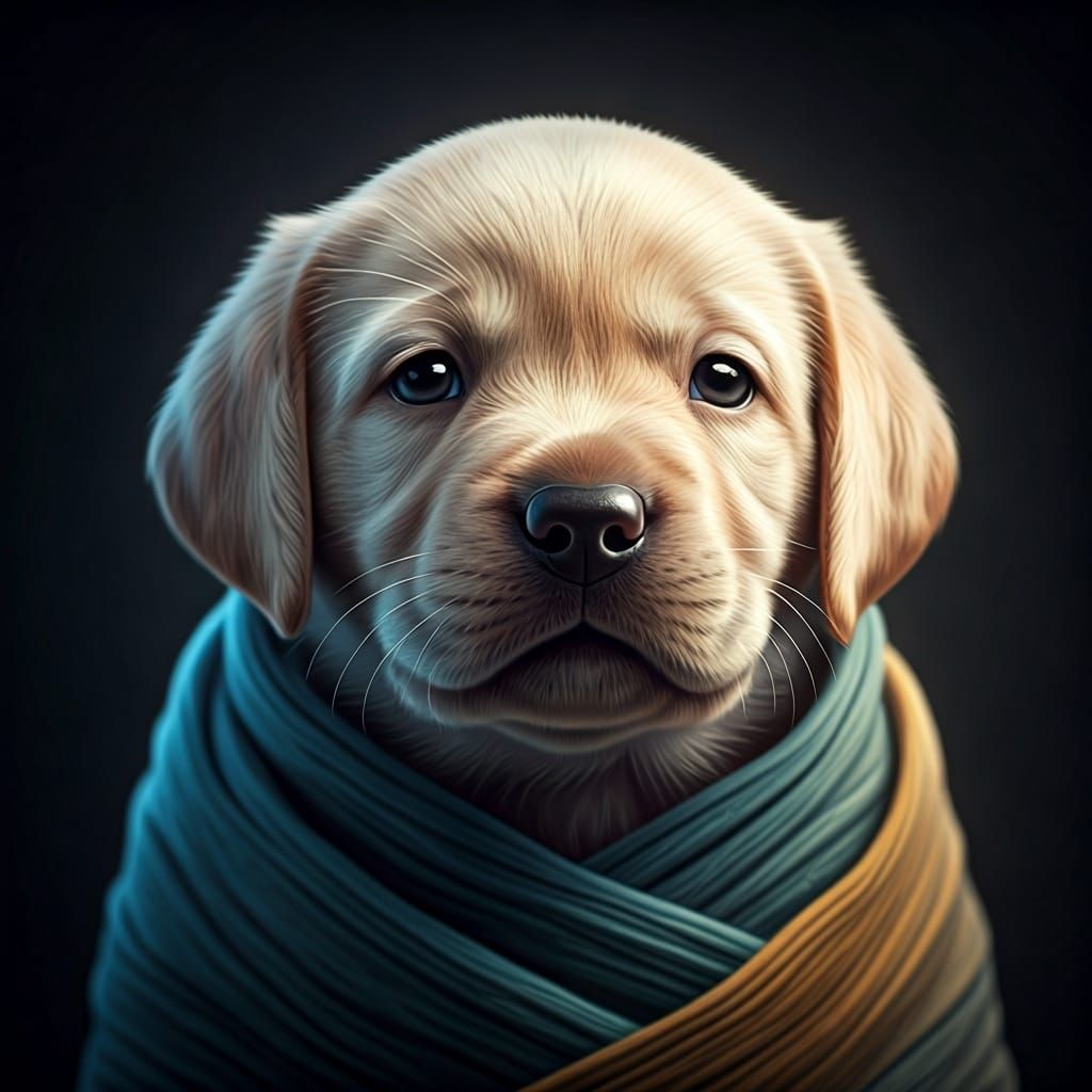 Newborn Labrador Puppy Portrait in Digital Art Style