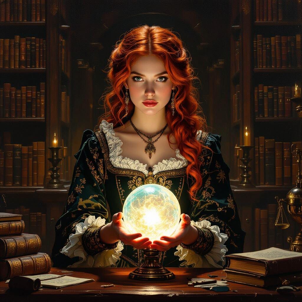 Baroque Portrait of Woman with Crystal Ball