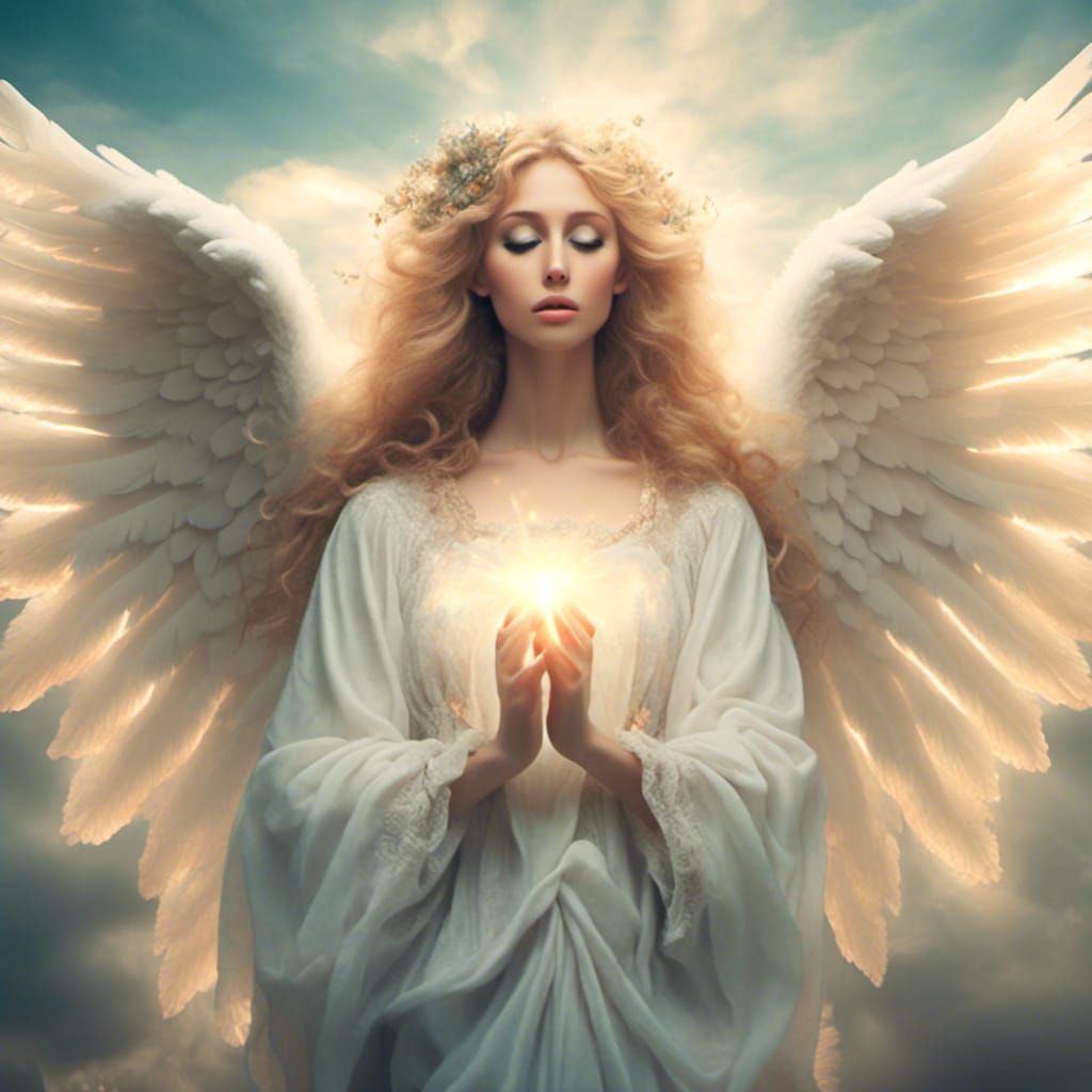 <lora:Magic Portraits :1.0> A beautiful angel appears in heavenly sunshine beams divine bright soft focus holy in the cl...