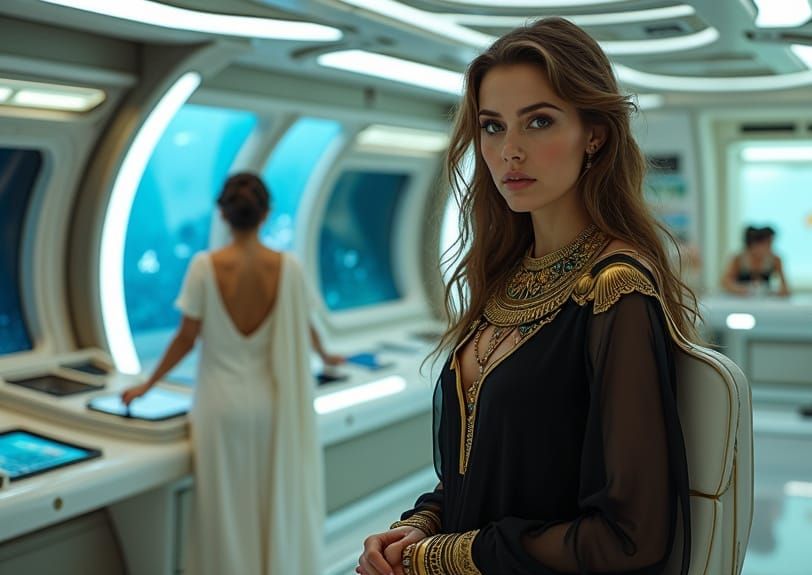 Egyptian Princess in Futuristic Command Bridge