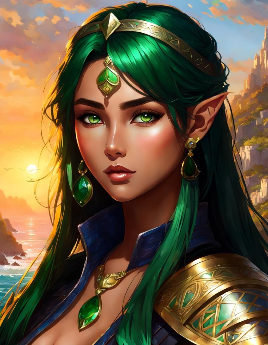 Mysterious Green-Haired Girl Portrait