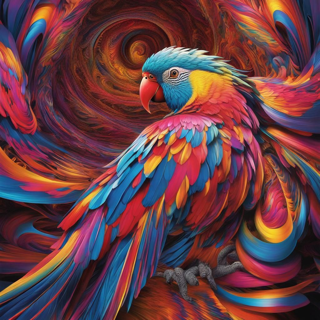 Vibrant Parrot in Surreal Neon Dreamscape