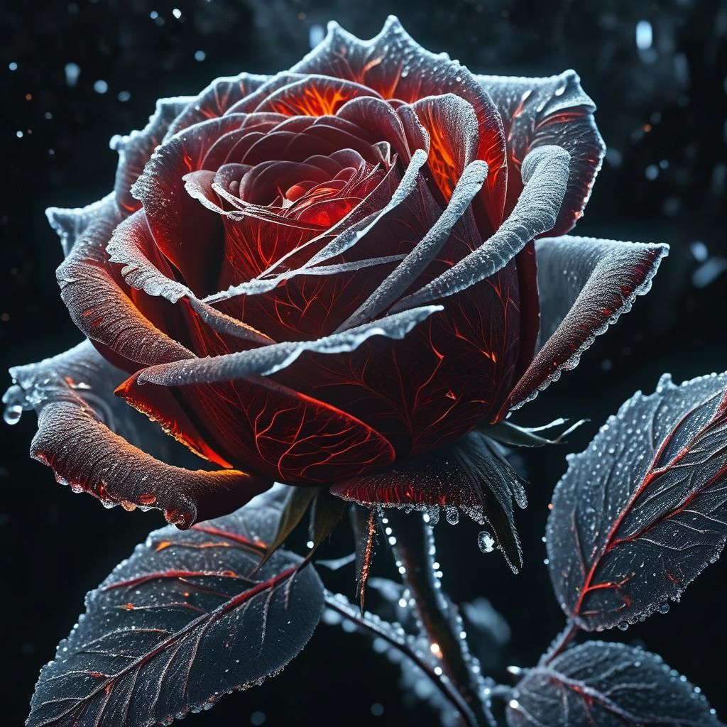 Frozen Fire Rose in Ethereal Fantasy Style