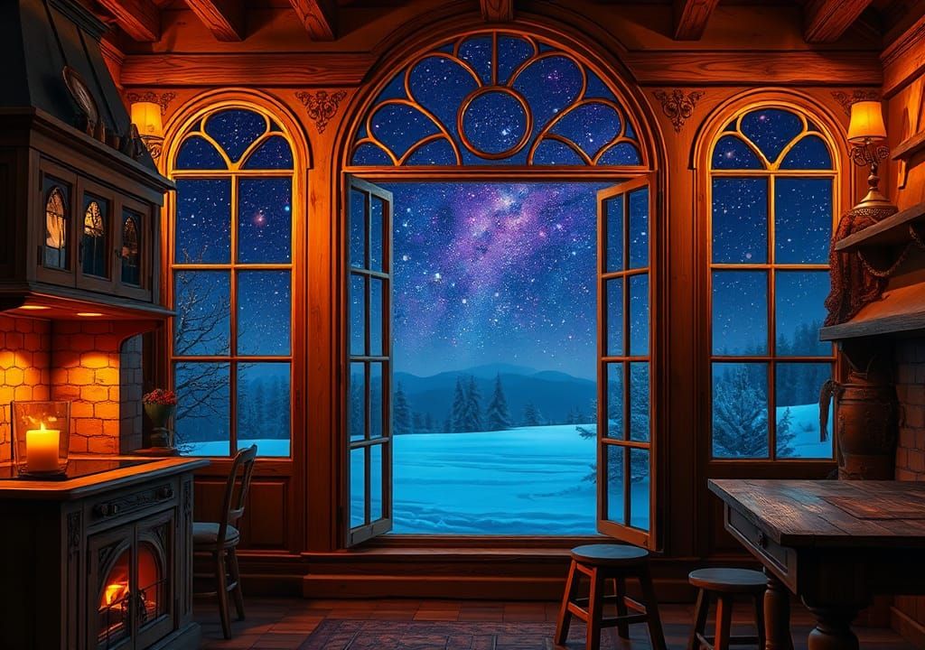 Warm Kitchen View of Starry Winter Sky