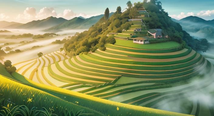 Lush Green Rice Terraces: Panoramic Tropical Landscape