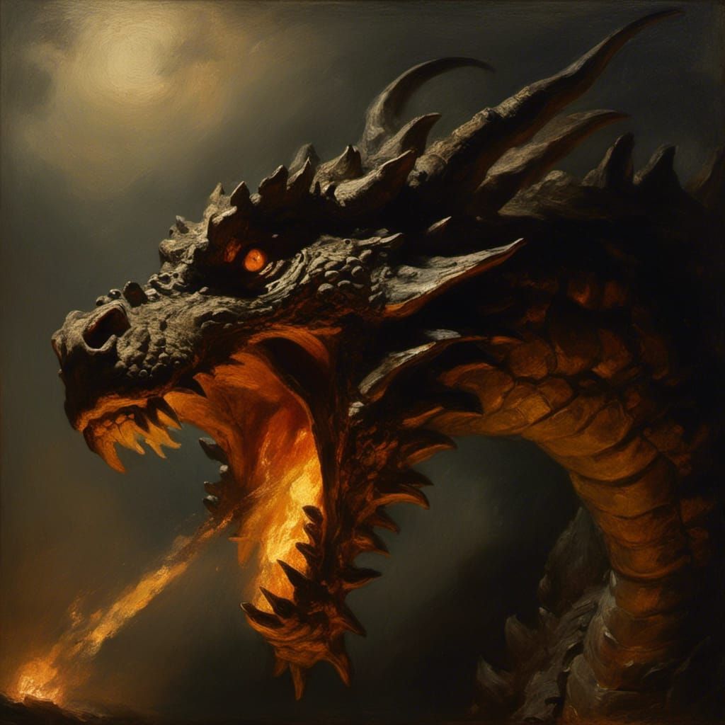 Fire Dragon Portrait in Rembrandt Lighting Style