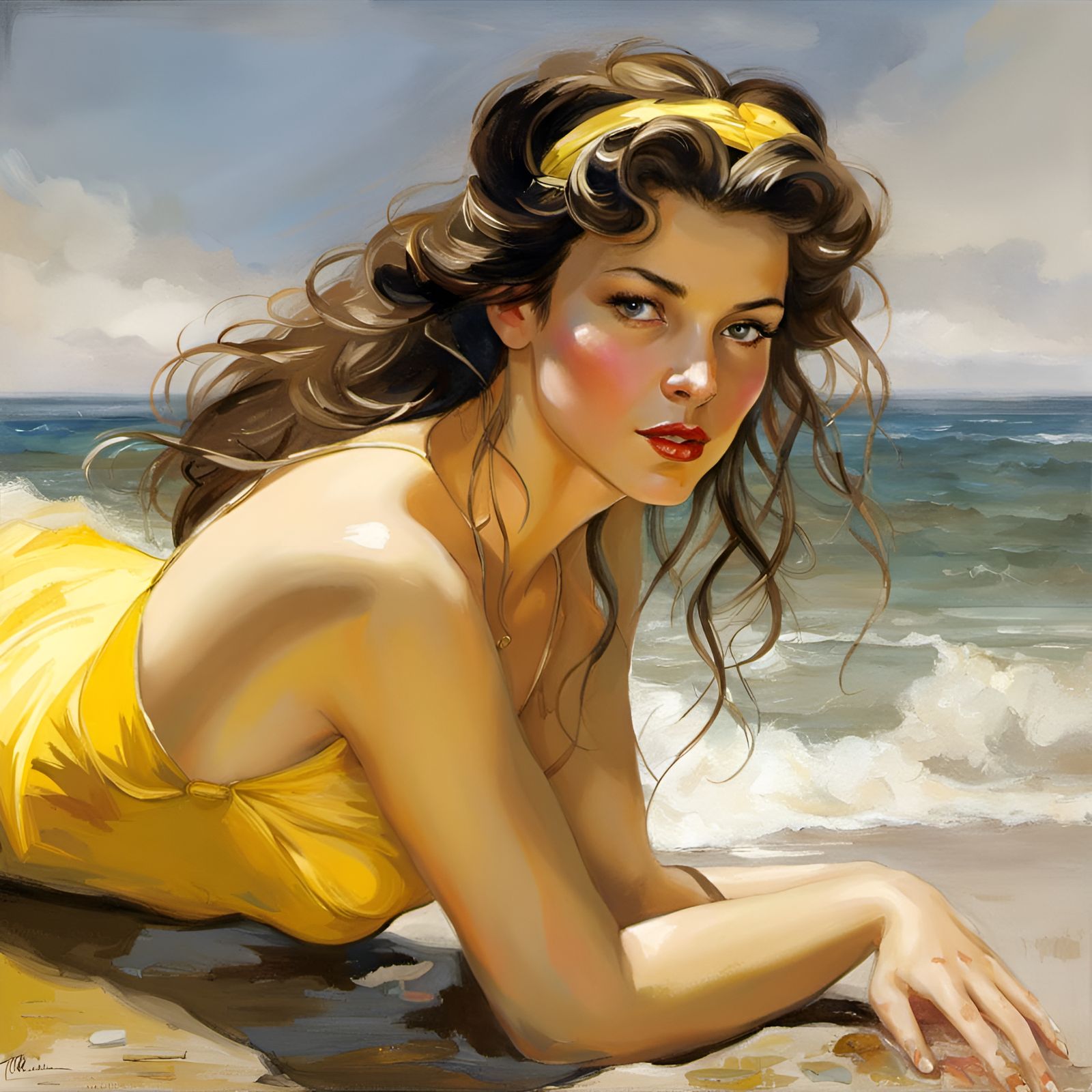 Princess Belle in Yellow Swimsuit: Photorealistic Portrait