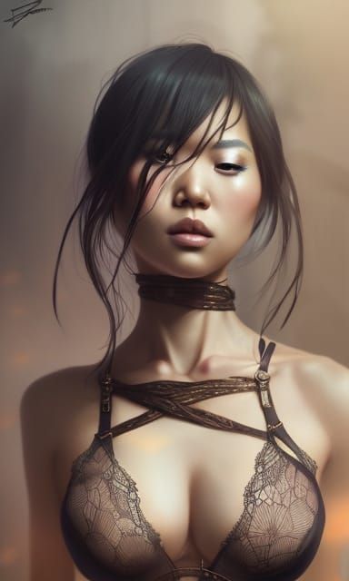 Model in Bondage Lace Bra