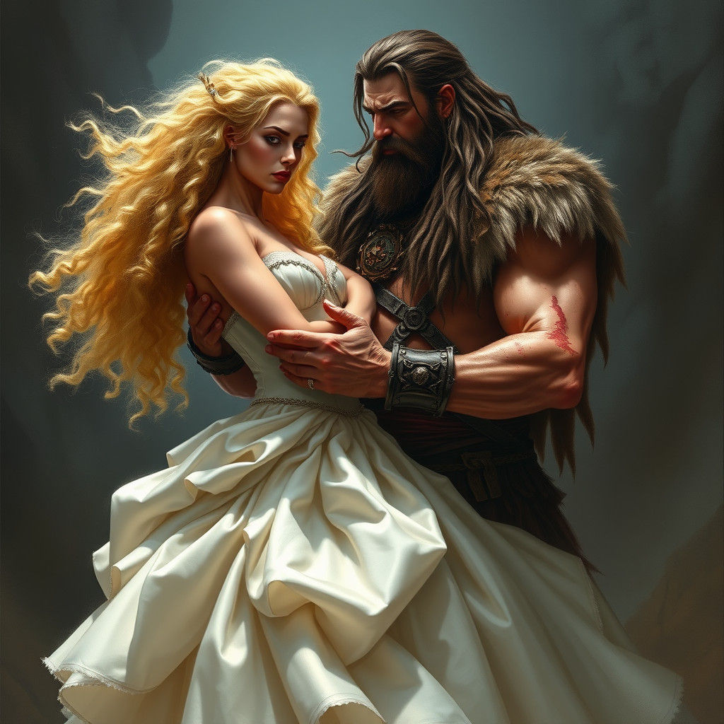 Barbarian King Captures Bride in Romantic Fantasy Art