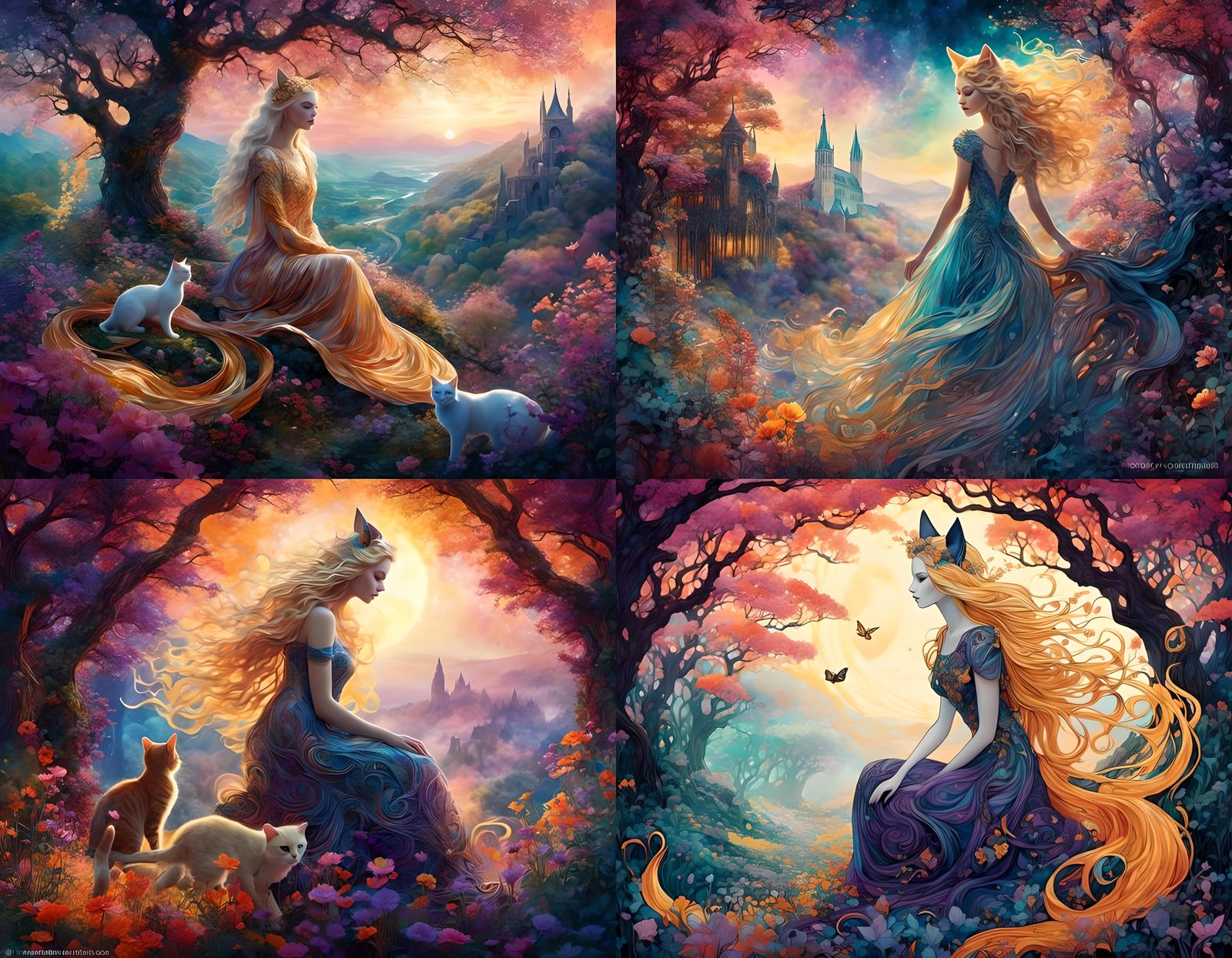 Cat-Eared Woman in Ethereal Fantasy Landscape