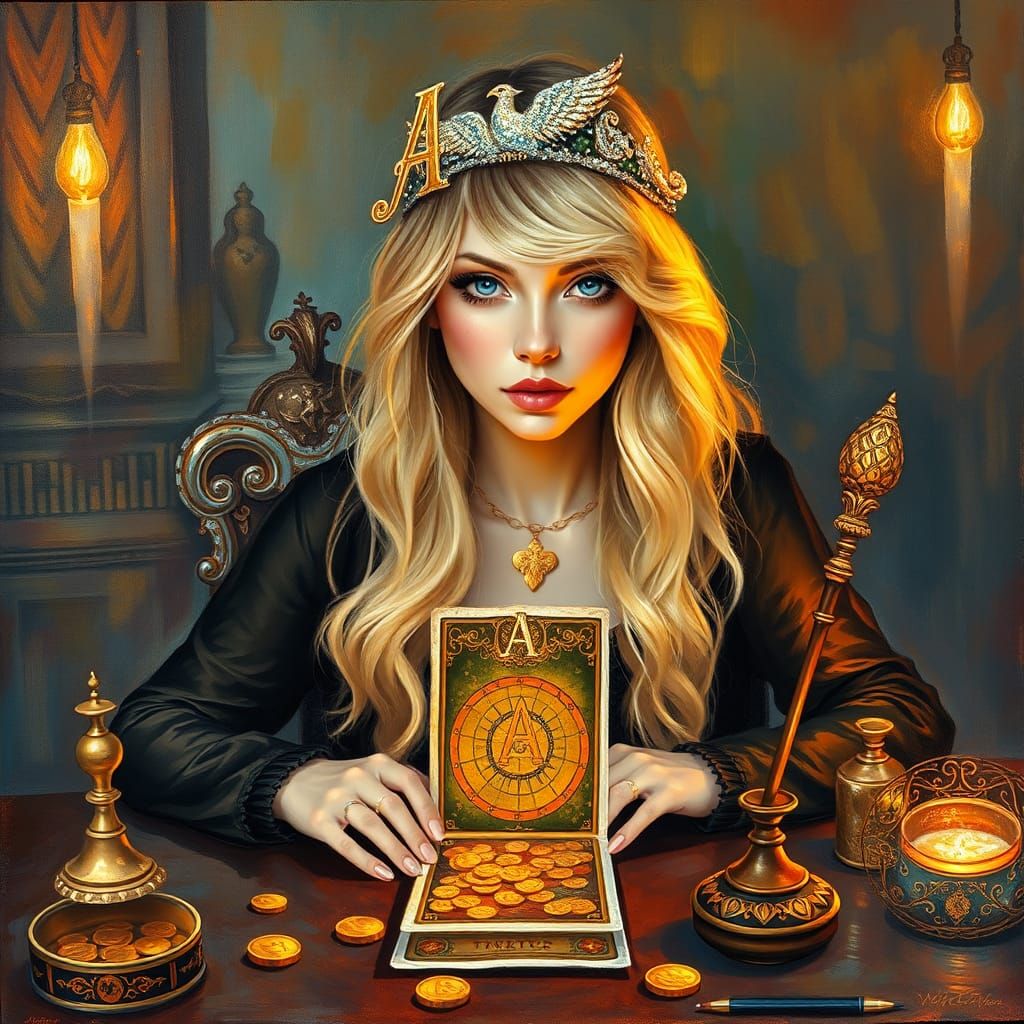 Mystical Blonde Tarot Reader with Phoenix Headband