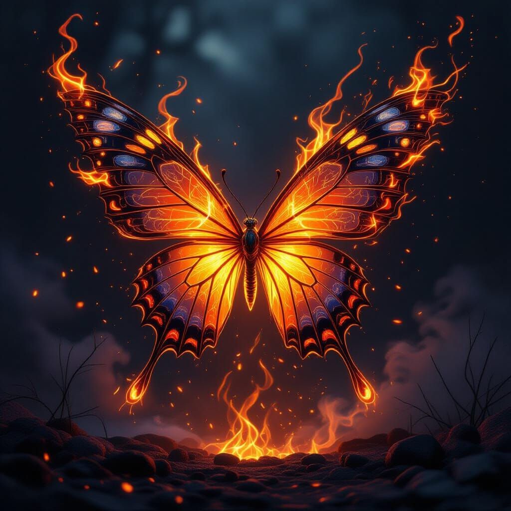 Ethereal Fire Butterfly: A Digital Fantasy Painting