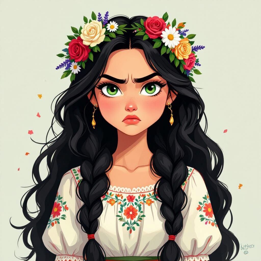 Angry Ukrainian Girl in Studio Ghibli Style