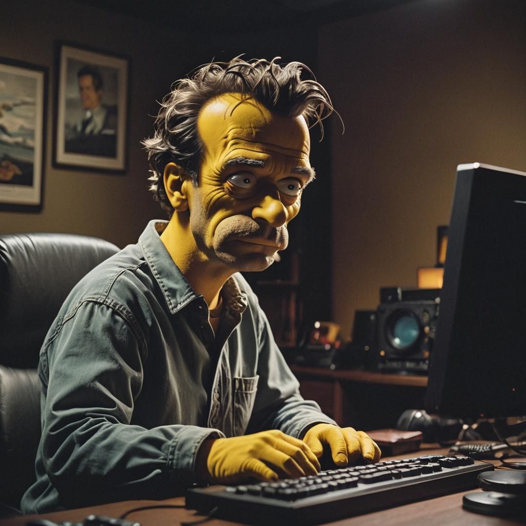 Simpson at Computer Screen: Cinematic Film Still