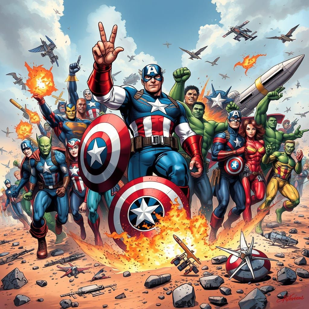 Captain America Victory Celebration in Comic Book Style