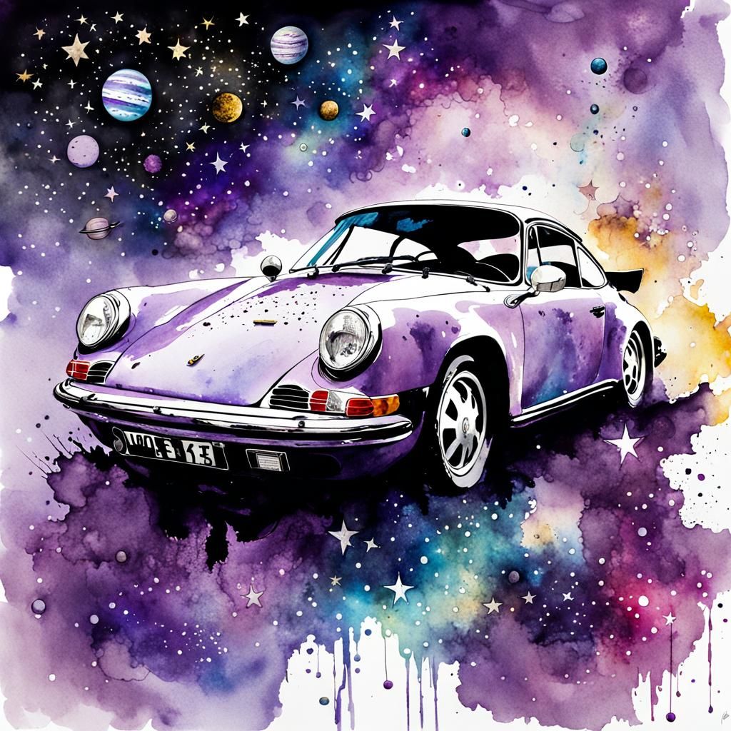 Lilac Porsche Floats in Mystical Space Art