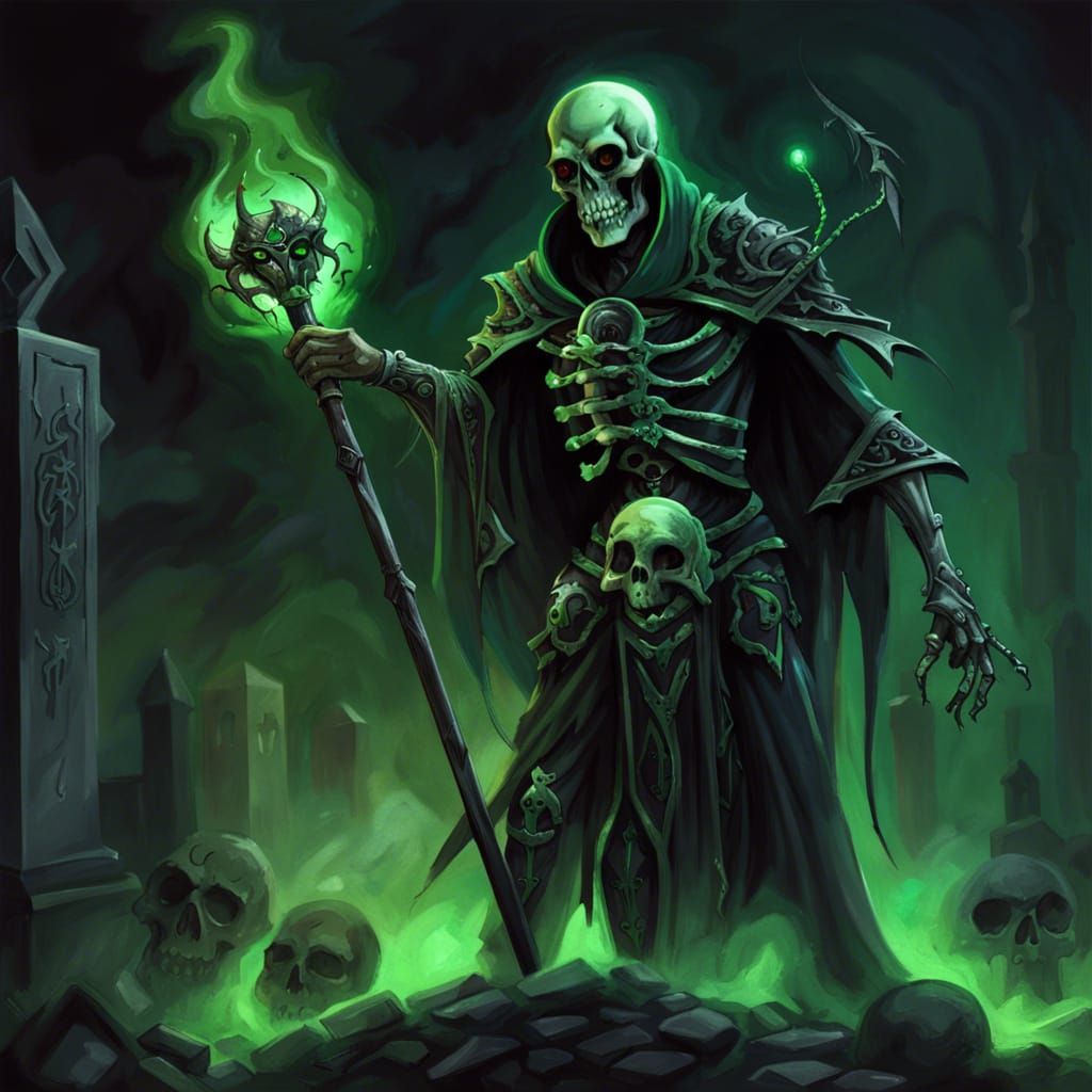 Necromancer Raising the Dead in Dark Cemetery