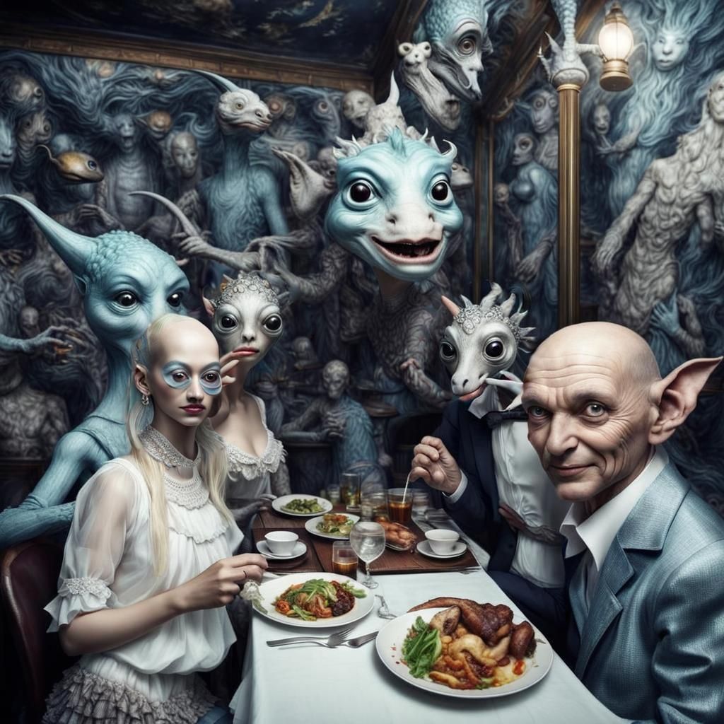 Surreal Alien Celebration in Funky Restaurant