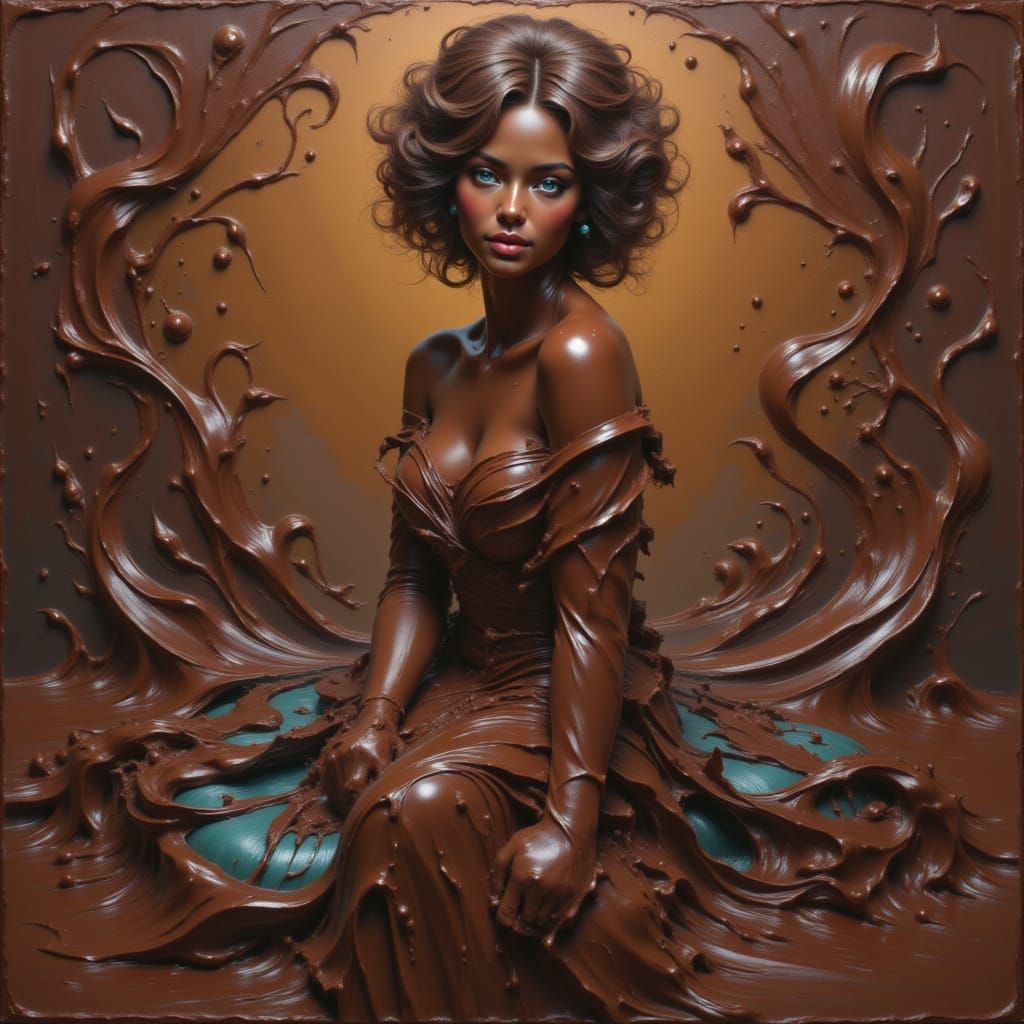 Fantasy Woman Crafted from Chocolate, Impasto Oil Painting