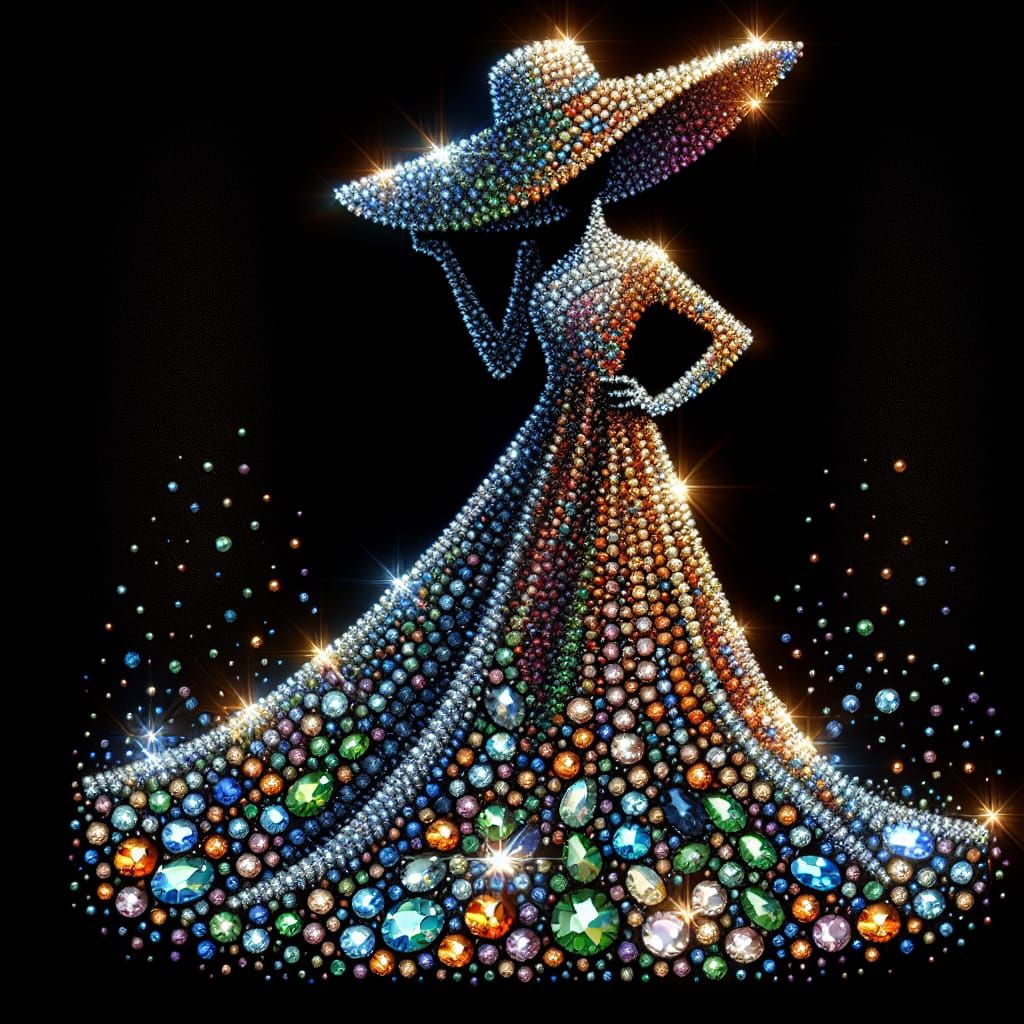 Dynamic Rhinestone Silhouette in 3D Digital Art