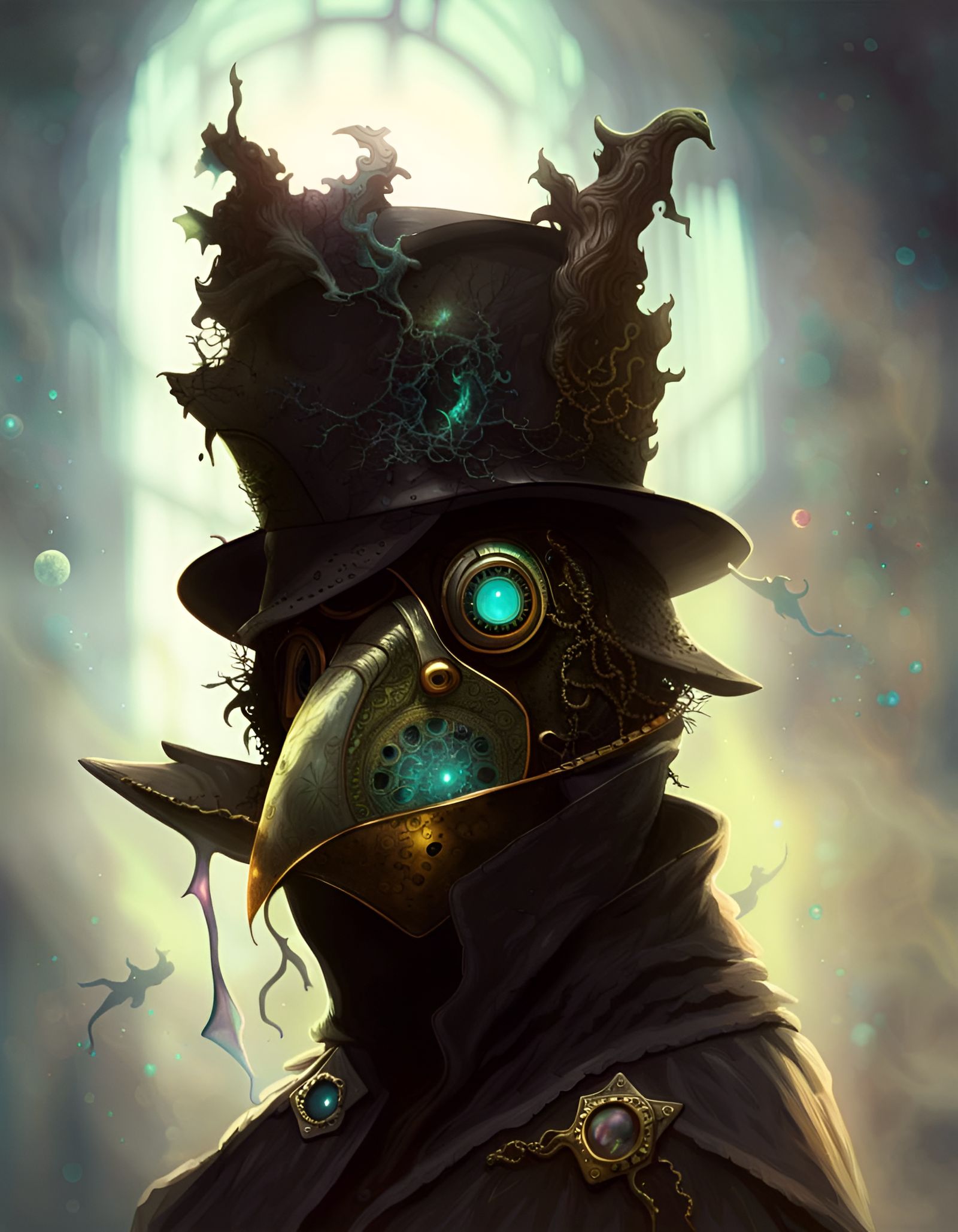 Sinister Cosmic Plague Doctor Illustration