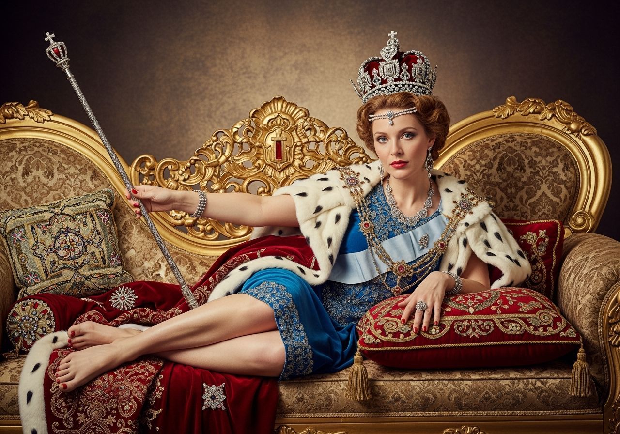 Barefoot Tsarina Lounging on Opulent Throne, Professional Po...