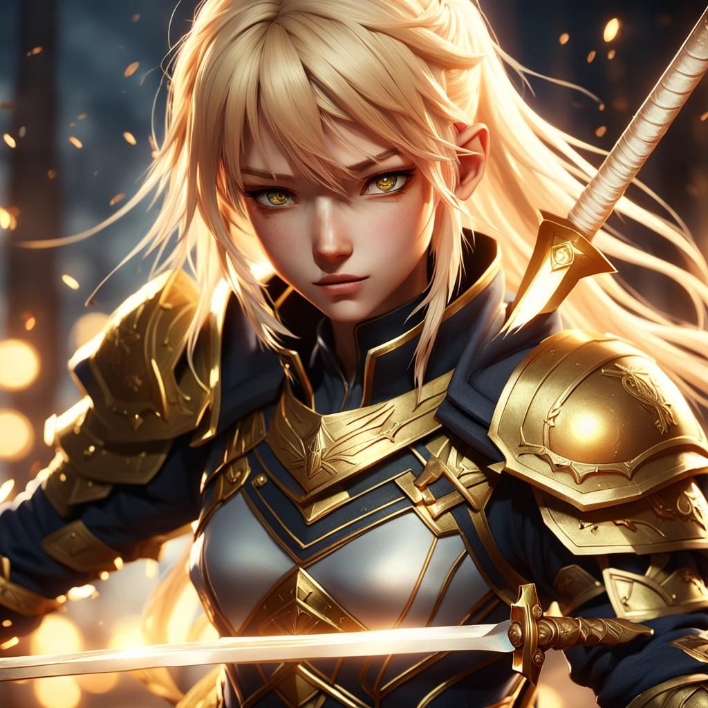 Anime Woman with Swords in Dramatic 3D Art